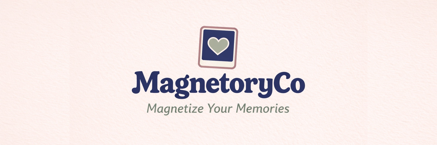 Logo of MagnetoryCo with a heart symbol on a light pink background